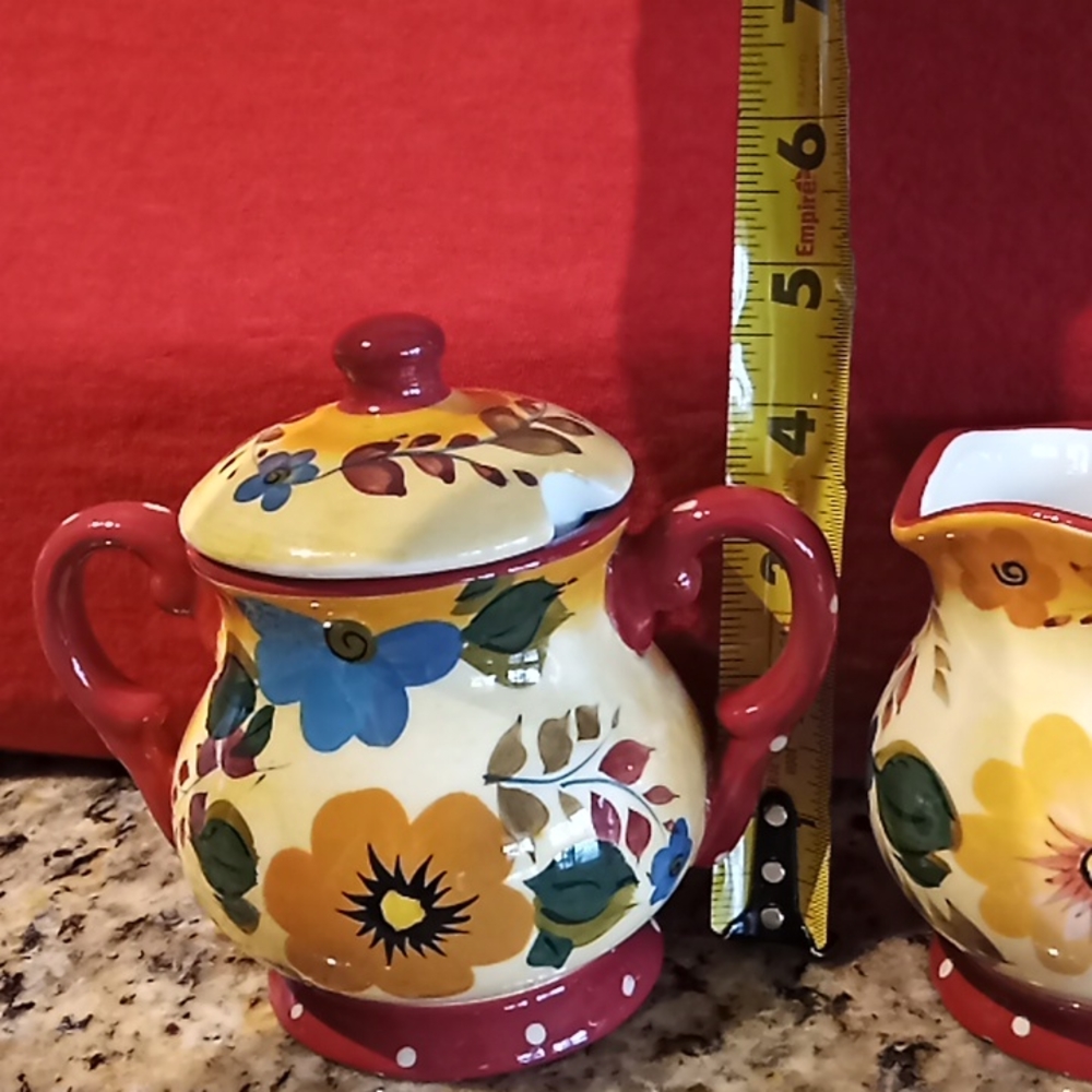 Oneida Sunset Bouquet Creamer And Sugar Dish With Notched Lid. Hand Painted. - Picture 15 of 16